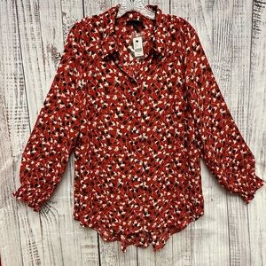 NWT Lane Bryant Red and Black Patterned Button up Top